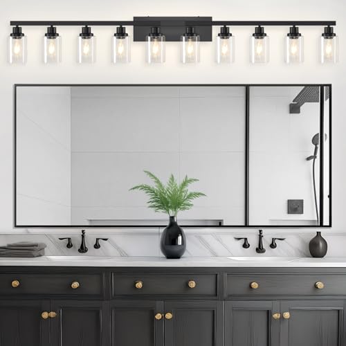 10 Light Vanity Light for Mirror Black Bathroom Light Fixtures 65in (10 Count)
