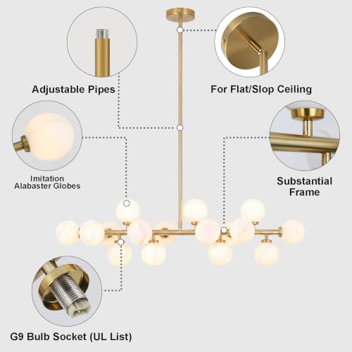 39" Mid Century Modern Chandelier Linear Alabaster Light Fixture