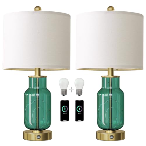 22" Glass Table Lamps Set of 2 with Night Light for Bedroom (2 Count)