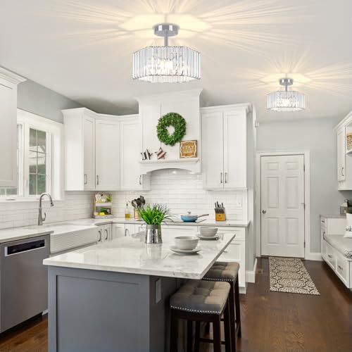 Chrome Crystal Semi Flush Ceiling Light Modern Entryway Light Fixture