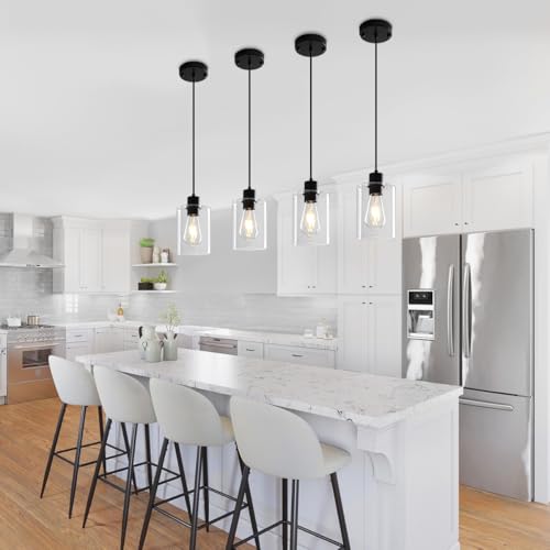 3 Pack Glass Pendant Lights Kitchen Island Black Hanging Light Fixtures