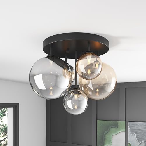 18" 5 Light Black Semi Flush Mount Ceiling Light