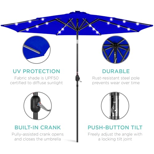 10ft Solar Polyester LED Lighted Patio Umbrella w