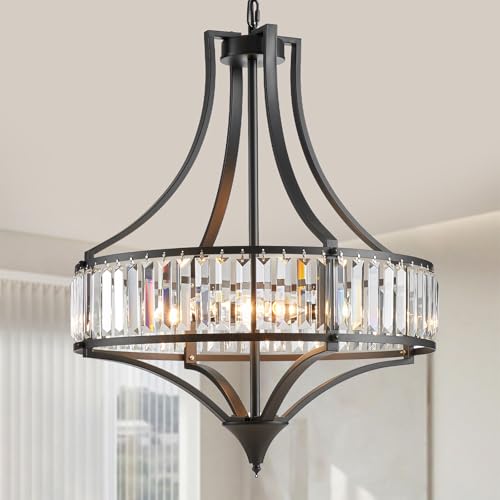 Crystal Chandeliers for Dining Room Rustic Farmhouse Chandelier with Round Metal Shade 6