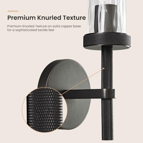 Bathroom Sconce Hardwired Black Sconce with Water Ripple Glass
