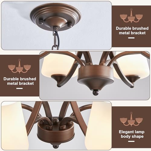 6 Light Farmhouse Chandelier Oil Rubbed Bronze Pendant Light Fixture with Frosted Glass