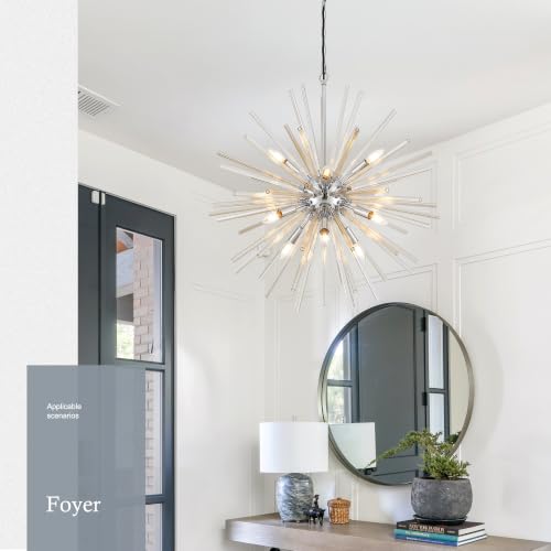 31.5" 12 Light Crystal Sputnik Chandelier Modern Adjustable Firework Globe High Ceiling Fixture for Living Room
