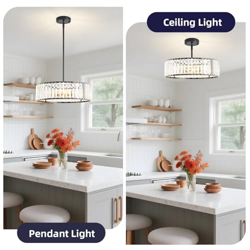 Modern Black Crystal Semi Flush Mount Ceiling Light Fixtures 16 in (Black / 16 in)