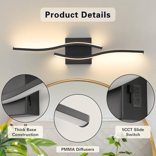 Vanity Light for Bathroom Lighting Fixtures Over Mirror Black Dimmable 5CCT Vanity Lighting Fixture Modern Bath Vanity Lights Bar 23 Inch Led Bathroom Sconces
