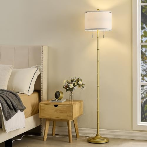 Upgraded 2 Light Mid Century Modern Glod Floor Lamp for Living Room (Gold)