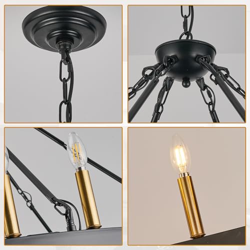 Rustic Farmhouse Wagon Wheel Chandelier Black+Brushed Brass Large Chandeliers for High Ceilings 2 Tier 48 Lights 55 Inch for Dining Room Living Room Foyer Porch Kitchen Island