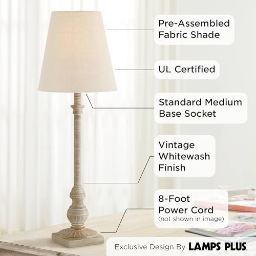 Loreno 24" Tall Buffet Table Lamps Set of 2 Faux Wood Whitewash Skinny (2 Count)