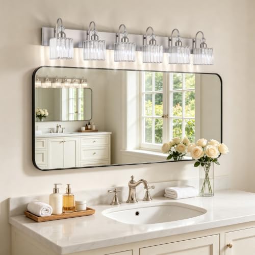 Crystal Vanity Light for Bathroom Brushed Nickel Modern 6 Light Bathroom Lighting Fixtures Over Mirror