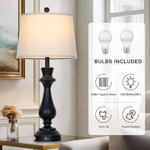 Modern Black Table Lamps Set of 2 for Living Room (2 Count)