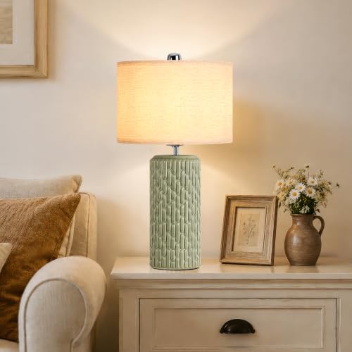 22" Modern Ceramic Table Lamps Set of 2 for Night Stands (Green)
