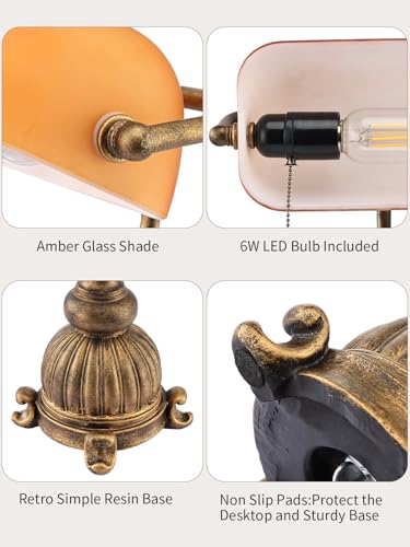 Retro Amber Glass Bankers Desk Lamp