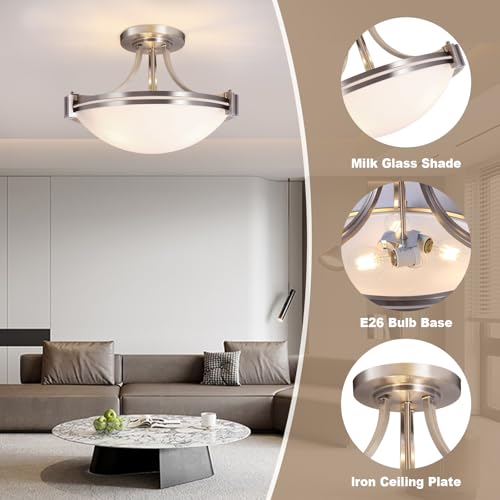 16 inch Brushed Nickel Semi Flush Mount Ceiling Light Fixture