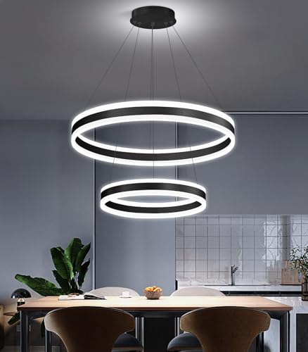 D15.7''+23.6'' Modern Ring Chandelier for Dining Room LED Dimmable Pendant Lighting Chandelier for Living Room Foyer Bedroom Entryway 3000K