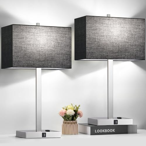 21" Touch Bedside lamps with 2 USB & AC Outlets (2 Count)