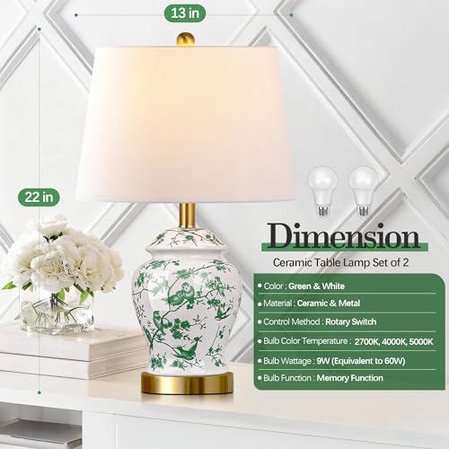 Large Chinoiserie Ceramic Table Lamps Set of 2 for Living Room (2 Count)