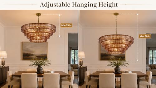 4 Tier 40 Inch Amber Crystal Glass Chandeliers