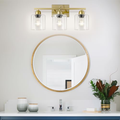 Modern Brushed Gold 3 Light Bathroom Light Fixtures
