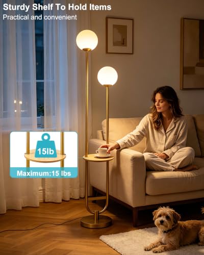 Globe Floor Lamp Dimmable Mid Century Gold Standing Tall Lamp with 3000K Bulbs Included Vintage Tall Lamp with 5Lbs Heavy Base for Lving Room (2 Count)