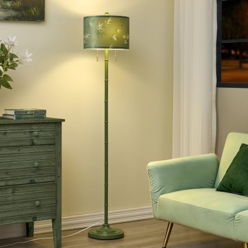Upgraded 2 Light Mid Century Modern Green Floor Lamp for Living Room (Green)