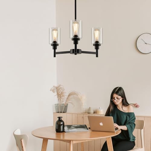 3 Lights Black Chandeliers for Dining Room Light Fixture Over Table 22.4"