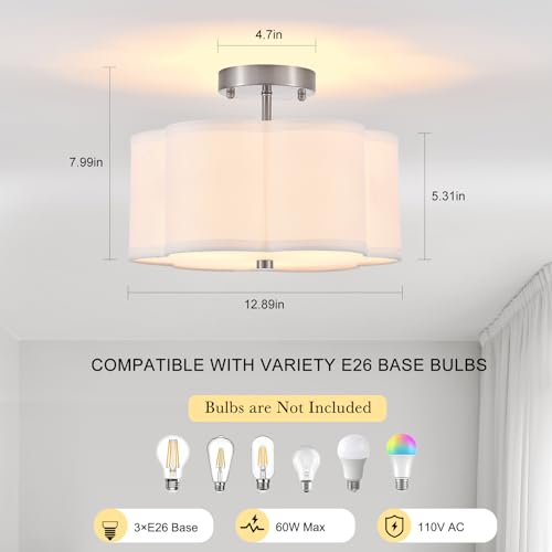 12.9" Chrome Semi Flush Mount Ceiling Light