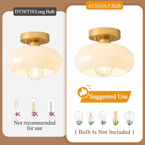Mid Century Modern Gold Semi Flush Mount Ceiling Light 8.66 Inch