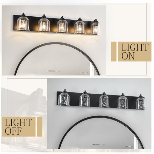 5 Light Vanity Lights for Bathroom Large 40" with Bubble Glass Shade