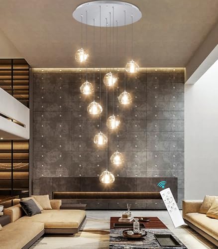 Modern Chandeliers for Dining Room Adjust High Ceiling Chandelier Light Fixtures Entrance LED Dimmable Ceiling Pendant Drops Light Remote Lights for Living Room Stairwell 2700K 6000K