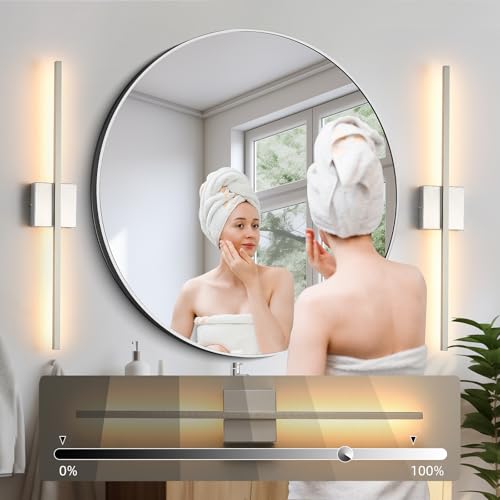 Nickel Wall Sconces Set of Two LED Hardwired Dimmable Bathroom