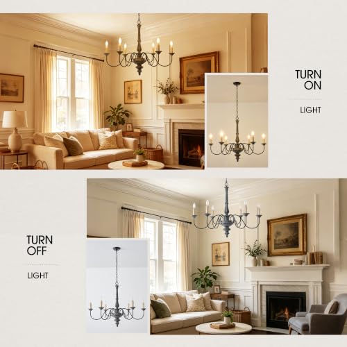 6 Light French Country Chandelier Rustic Wooden Chandelier Light Fixture for Dining Room