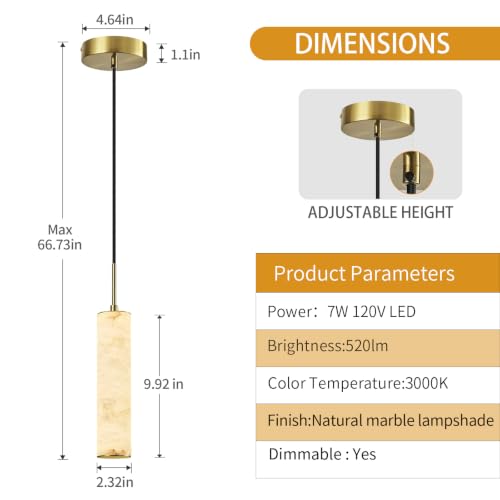 Gold Natural Alabaster Long Tube Kitchen Island Pendant Lights (2 Count)