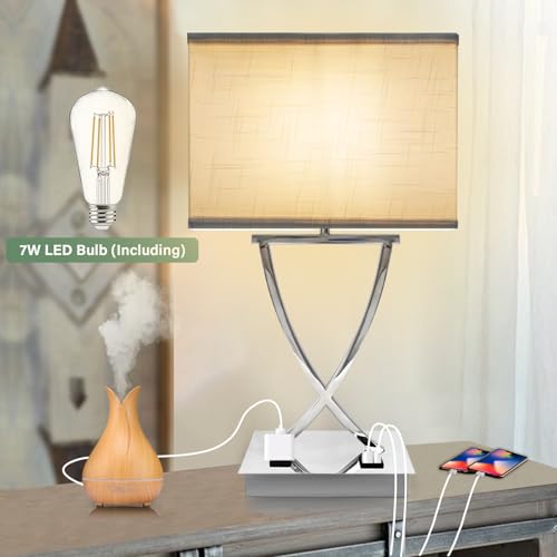 3 Way Touch Dimmable Bedside Lamp 21.38" with USB