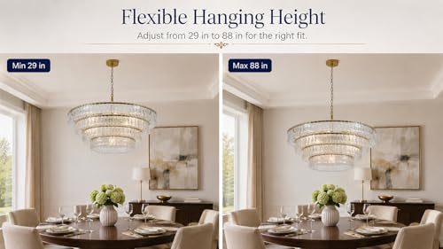 40 Inch Modern Round Clear Crystal Glass Chandelier