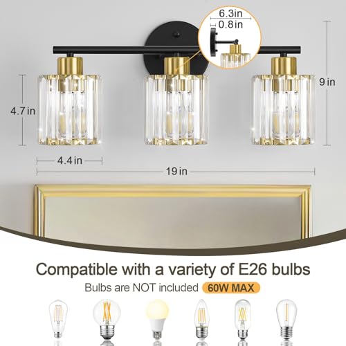 Modern Black Gold Crystal Bathroom Light Fixtures