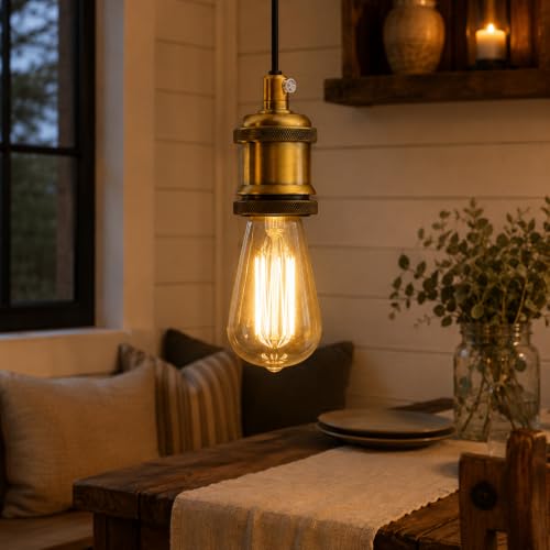E26 Lamp Holder Socket Yellow Brass Metal Vintage Edison Bulb Holder IP20 Hardwired Medium Base Fitting for Pendant Wall Table Lamps DIY Indoor Lighting (2 Count)
