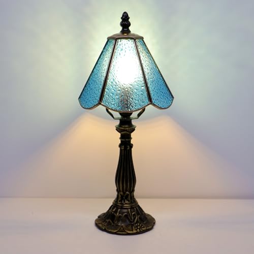 Tiffany Style Table Lamp Sea Blue Diamond Stained Glass Lamp 14 Inch