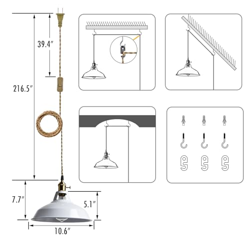 Nordic Plug in Pendant Light White Barn Shade with Dual Switches