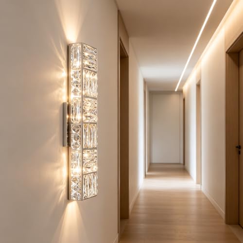 18 Inch Modern Chrome Crystal Wall Sconce