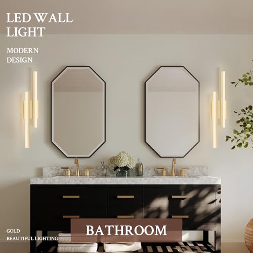 LED Wall Sconce Set of 2 Gold Remote Modern LED Vanity Lights Set of 2 Indoor Wall Light Fixtures for Living Room