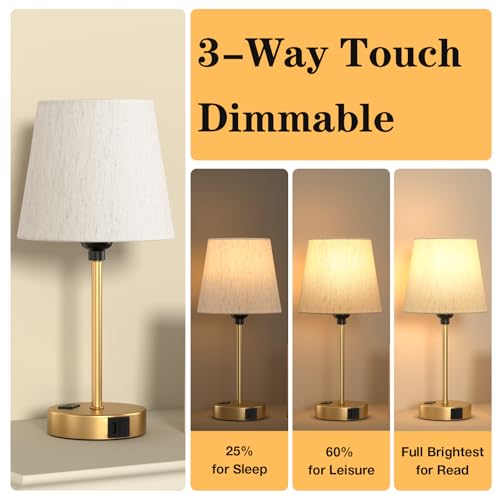 Gold Bedside Lamps Set 2 for Bedroom (2 Count)