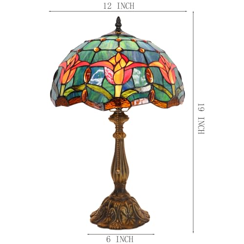 Tiffany Table Lamp Stained Glass Bedside Reading Light W12H19 inch
