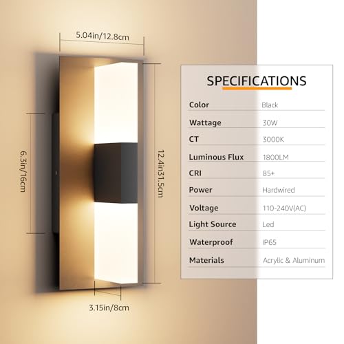 12.4 inches Outdoor Led Wall Light (2 Count)