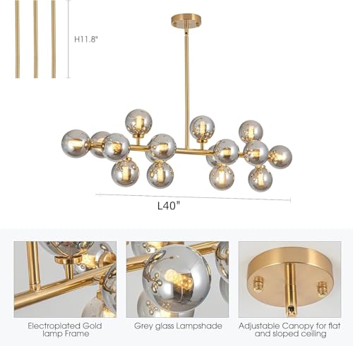 Modern Gold Chandelier Rectangle Pendant Light Sputnik Chandeliers Hanging Light Fixture 16