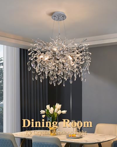 Modern Tree Branch Crystal Chandelier Luxury Silver Crystal Pendant Lighting 23.6" Contemporary 8