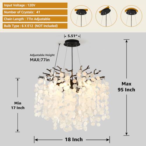 18" Capiz Shell Chandelier Black Crystal Tree Branch Chandelier